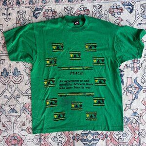 Vintage 90s Kente Style Peace Green Single Stitch T-Shirt - size XLarge